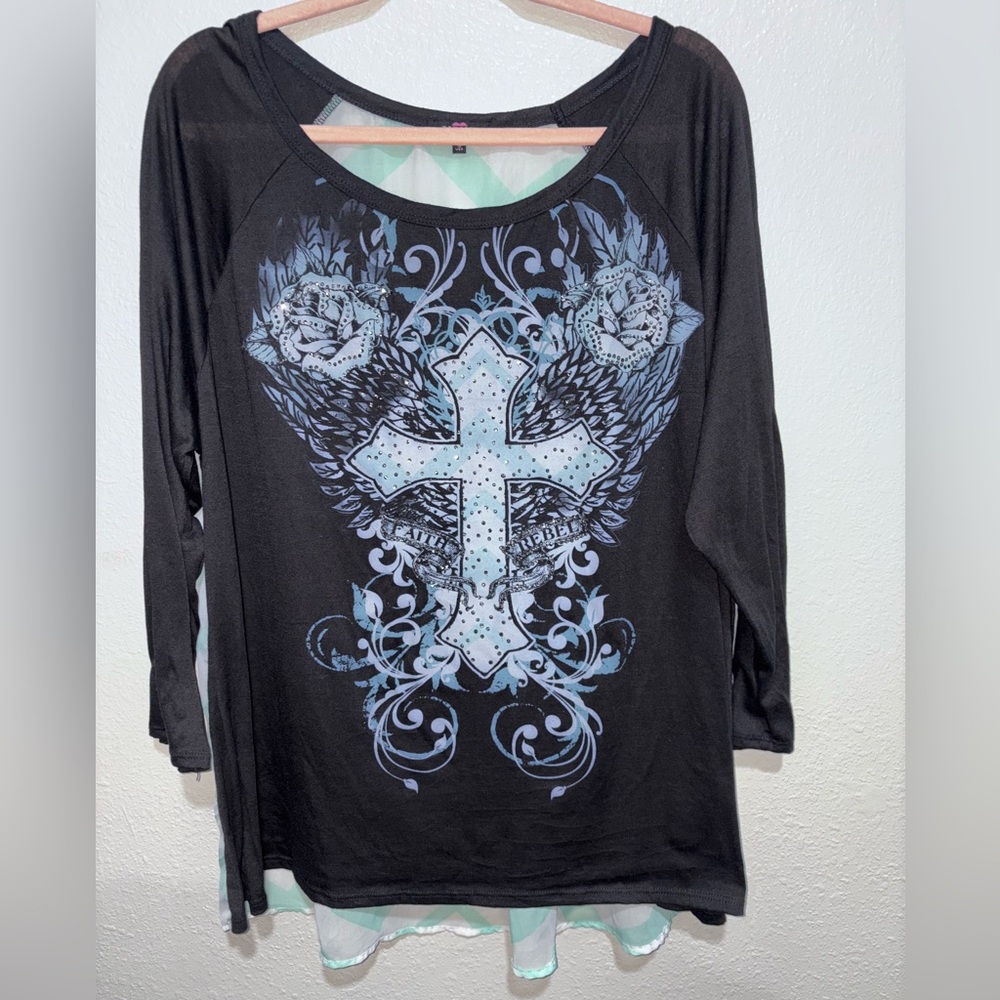 Ransom Black and Blue Graphic Long Sleeve Top